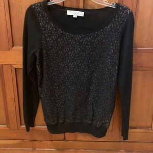 Loft petite black sweater with lined lace overlay